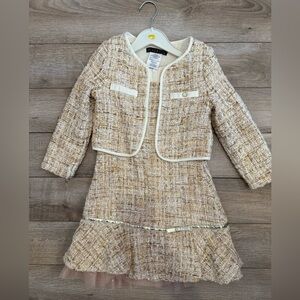 Girls' Cream Tweed Formal Dress with Jacket
